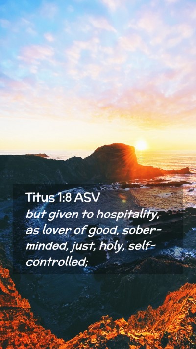 Picture 02 - Titus 1:8 ASV Mobile Phone Wallpaper - but given to hospitality, as lover of good, - Mobile Bible Verse Wallpaper