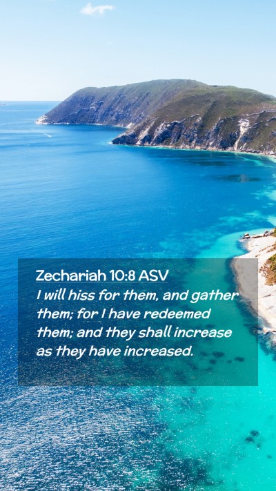 Picture 02 - Zechariah 10:8 ASV Mobile Phone Wallpaper - I will hiss for them, and gather them; for I have - Mobile Bible Verse Wallpaper