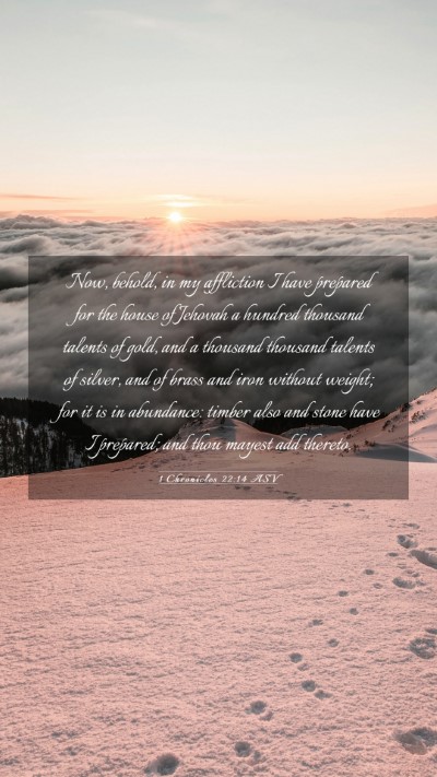Picture 03 - 1 Chronicles 22:14 ASV Mobile Phone Wallpaper - Now, behold, in my affliction I have prepared for - Mobile Bible Verse Wallpaper