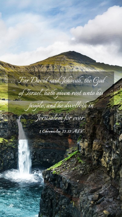 Picture 03 - 1 Chronicles 23:25 ASV Mobile Phone Wallpaper - For David said, Jehovah, the God of Israel, hath - Mobile Bible Verse Wallpaper