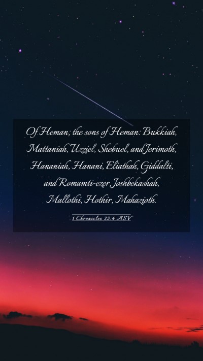 Picture 03 - 1 Chronicles 25:4 ASV Mobile Phone Wallpaper - Of Heman; the sons of Heman: Bukkiah, Mattaniah, - Mobile Bible Verse Wallpaper