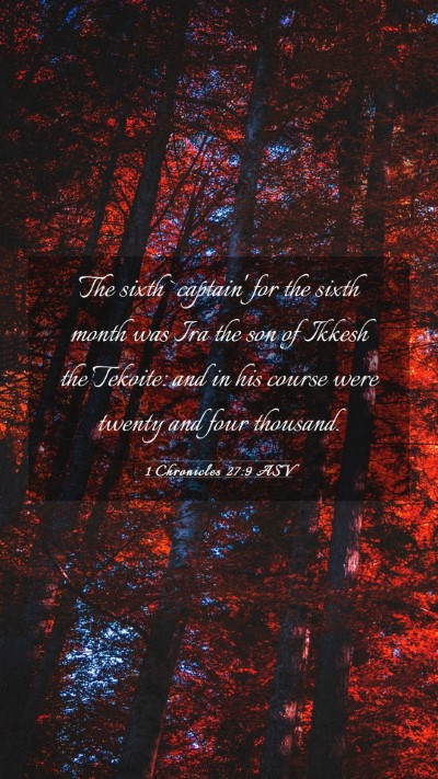 Picture 03 - 1 Chronicles 27:9 ASV Mobile Phone Wallpaper - The sixth `captain' for the sixth month was Ira - Mobile Bible Verse Wallpaper