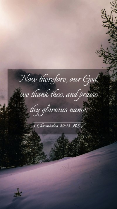 Picture 03 - 1 Chronicles 29:13 ASV Mobile Phone Wallpaper - Now therefore, our God, we thank thee, and praise - Mobile Bible Verse Wallpaper