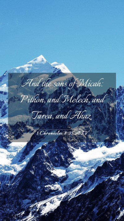Picture 03 - 1 Chronicles 8:35 ASV Mobile Phone Wallpaper - And the sons of Micah: Pithon, and Melech, and - Mobile Bible Verse Wallpaper