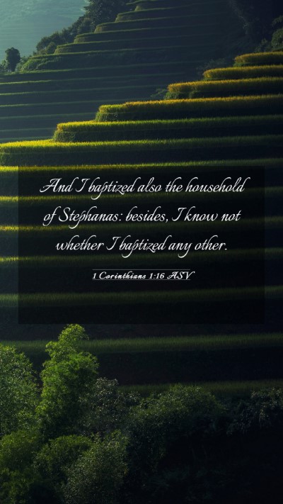 Picture 03 - 1 Corinthians 1:16 ASV Mobile Phone Wallpaper - And I baptized also the household of Stephanas: - Mobile Bible Verse Wallpaper