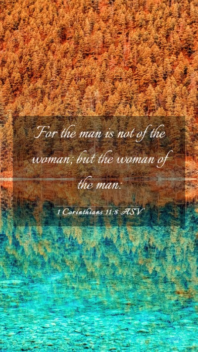Picture 03 - 1 Corinthians 11:8 ASV Mobile Phone Wallpaper - For the man is not of the woman; but the woman of - Mobile Bible Verse Wallpaper