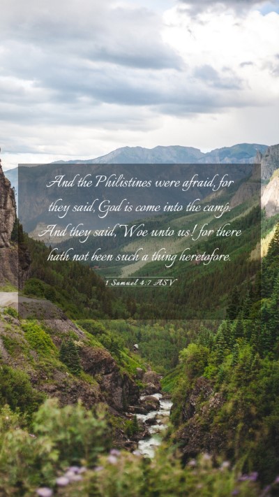 Picture 03 - 1 Samuel 4:7 ASV Mobile Phone Wallpaper - And the Philistines were afraid, for they said, - Mobile Bible Verse Wallpaper