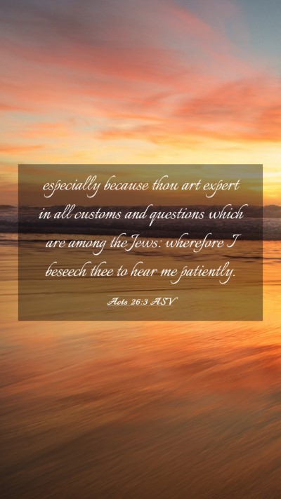 Picture 03 - Acts 26:3 ASV Mobile Phone Wallpaper - especially because thou art expert in all customs - Mobile Bible Verse Wallpaper