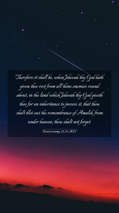 Picture 03 - Deuteronomy 25:19 ASV Mobile Phone Wallpaper - Therefore it shall be, when Jehovah thy God hath - Mobile Bible Verse Wallpaper