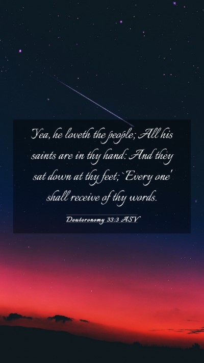 Picture 03 - Deuteronomy 33:3 ASV Mobile Phone Wallpaper - Yea, he loveth the people; All his saints are in - Mobile Bible Verse Wallpaper