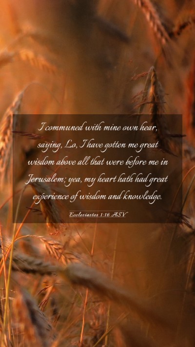 Picture 03 - Ecclesiastes 1:16 ASV Mobile Phone Wallpaper - I communed with mine own hear, saying, Lo, I have - Mobile Bible Verse Wallpaper