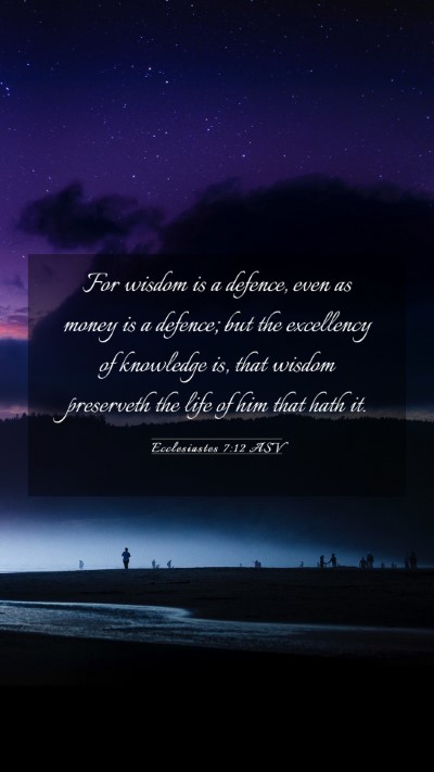 Picture 03 - Ecclesiastes 7:12 ASV Mobile Phone Wallpaper - For wisdom is a defence, even as money is a - Mobile Bible Verse Wallpaper