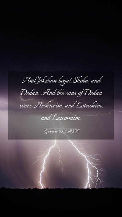 Picture 03 - Genesis 25:3 ASV Mobile Phone Wallpaper - And Jokshan begat Sheba, and Dedan. And the sons - Mobile Bible Verse Wallpaper