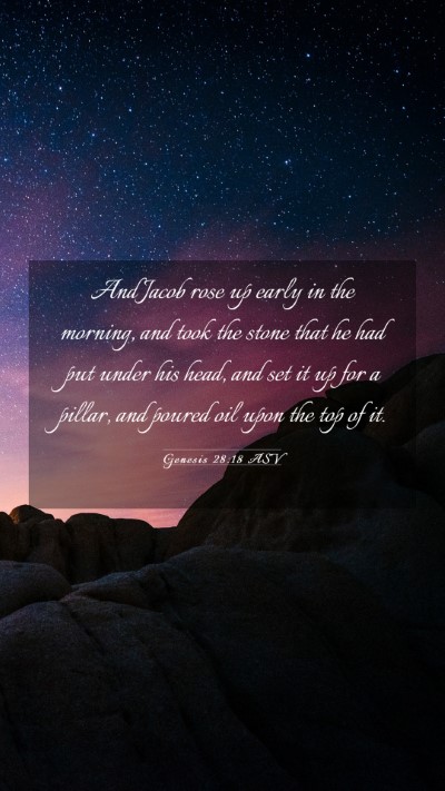 Picture 03 - Genesis 28:18 ASV Mobile Phone Wallpaper - And Jacob rose up early in the morning, and took - Mobile Bible Verse Wallpaper