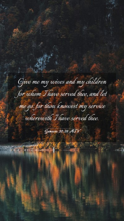Picture 03 - Genesis 30:26 ASV Mobile Phone Wallpaper - Give me my wives and my children for whom I have - Mobile Bible Verse Wallpaper