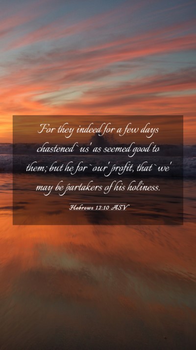 Picture 03 - Hebrews 12:10 ASV Mobile Phone Wallpaper - For they indeed for a few days chastened `us' as - Mobile Bible Verse Wallpaper