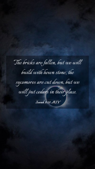 Picture 03 - Isaiah 9:10 ASV Mobile Phone Wallpaper - The bricks are fallen, but we will build with - Mobile Bible Verse Wallpaper