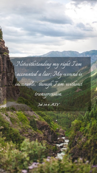Picture 03 - Job 34:6 ASV Mobile Phone Wallpaper - Notwithstanding my right I am `accounted' a liar; - Mobile Bible Verse Wallpaper
