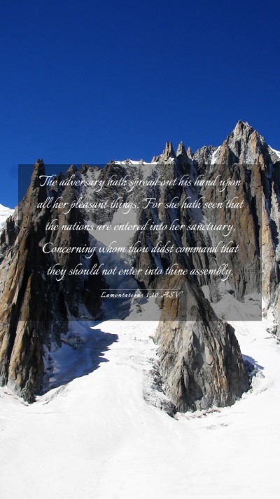 Picture 03 - Lamentations 1:10 ASV Mobile Phone Wallpaper - The adversary hath spread out his hand upon all - Mobile Bible Verse Wallpaper