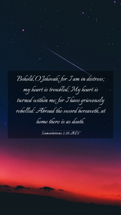 Picture 03 - Lamentations 1:20 ASV Mobile Phone Wallpaper - Behold, O Jehovah; for I am in distress; my heart - Mobile Bible Verse Wallpaper