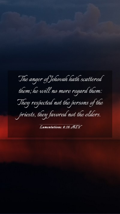 Picture 03 - Lamentations 4:16 ASV Mobile Phone Wallpaper - The anger of Jehovah hath scattered them; he will - Mobile Bible Verse Wallpaper