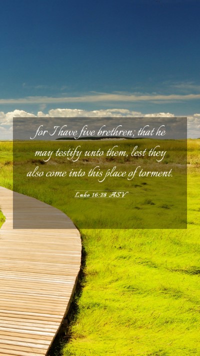 Picture 03 - Luke 16:28 ASV Mobile Phone Wallpaper - for I have five brethren; that he may testify - Mobile Bible Verse Wallpaper