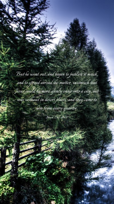 Picture 03 - Mark 1:45 ASV Mobile Phone Wallpaper - But he went out, and began to publish it much, - Mobile Bible Verse Wallpaper