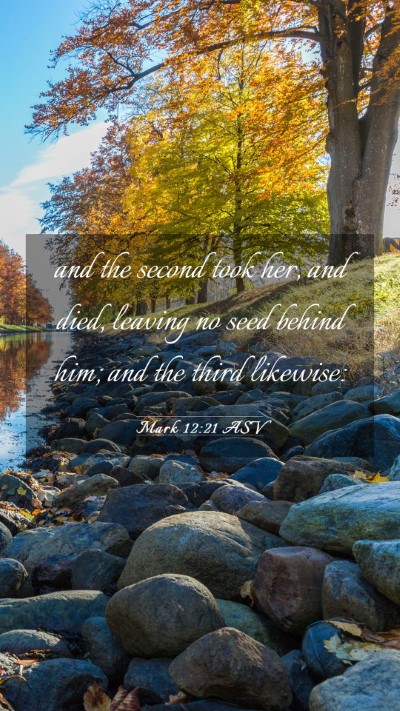 Picture 03 - Mark 12:21 ASV Mobile Phone Wallpaper - and the second took her, and died, leaving no - Mobile Bible Verse Wallpaper