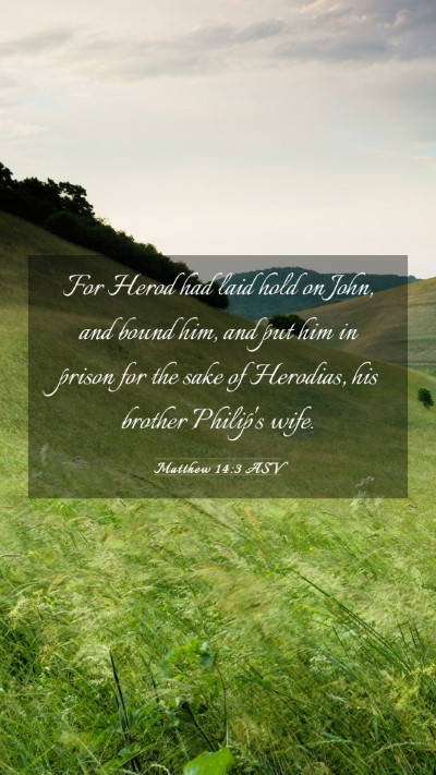 Picture 03 - Matthew 14:3 ASV Mobile Phone Wallpaper - For Herod had laid hold on John, and bound him, - Mobile Bible Verse Wallpaper