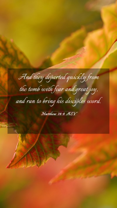 Picture 03 - Matthew 28:8 ASV Mobile Phone Wallpaper - And they departed quickly from the tomb with fear - Mobile Bible Verse Wallpaper
