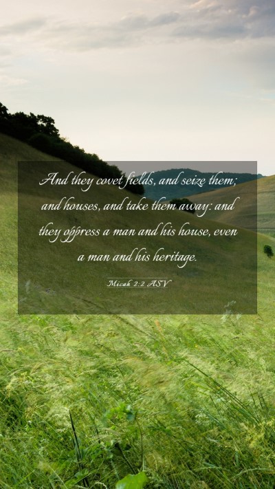 Picture 03 - Micah 2:2 ASV Mobile Phone Wallpaper - And they covet fields, and seize them; and - Mobile Bible Verse Wallpaper