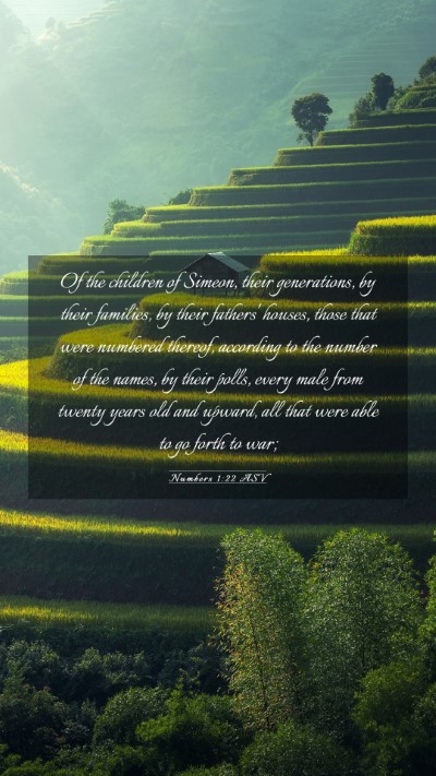 Picture 03 - Numbers 1:22 ASV Mobile Phone Wallpaper - Of the children of Simeon, their generations, by - Mobile Bible Verse Wallpaper