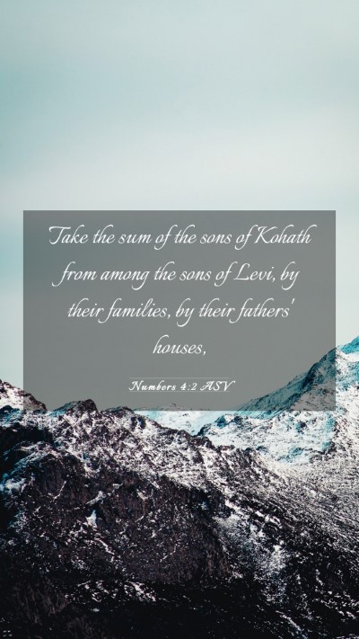 Picture 03 - Numbers 4:2 ASV Mobile Phone Wallpaper - Take the sum of the sons of Kohath from among the - Mobile Bible Verse Wallpaper