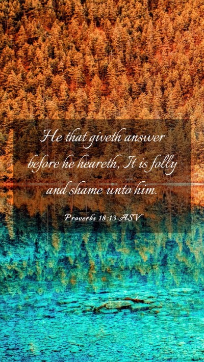Picture 03 - Proverbs 18:13 ASV Mobile Phone Wallpaper - He that giveth answer before he heareth, It is - Mobile Bible Verse Wallpaper