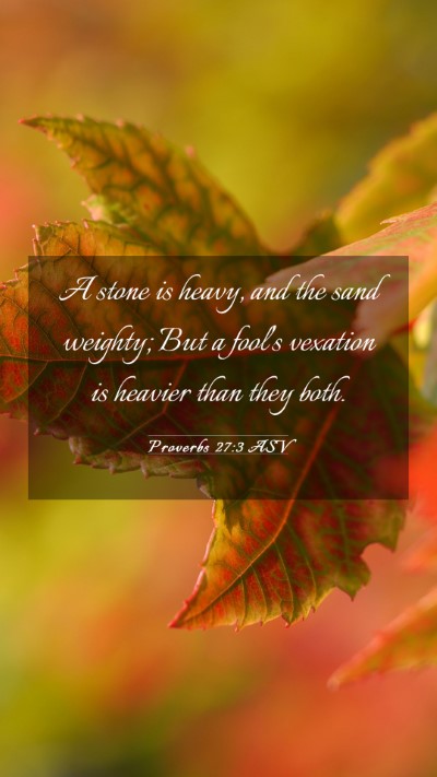 Picture 03 - Proverbs 27:3 ASV Mobile Phone Wallpaper - A stone is heavy, and the sand weighty; But a - Mobile Bible Verse Wallpaper