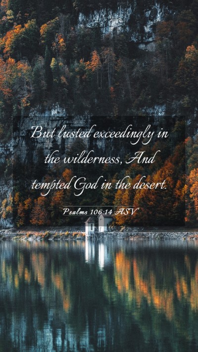 Picture 03 - Psalms 106:14 ASV Mobile Phone Wallpaper - But lusted exceedingly in the wilderness, And - Mobile Bible Verse Wallpaper
