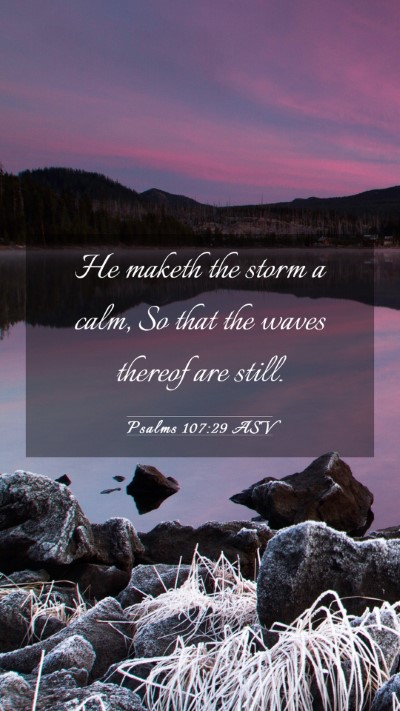 Picture 03 - Psalms 107:29 ASV Mobile Phone Wallpaper - He maketh the storm a calm, So that the waves - Mobile Bible Verse Wallpaper