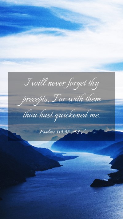 Picture 03 - Psalms 119:93 ASV Mobile Phone Wallpaper - I will never forget thy precepts; For with them - Mobile Bible Verse Wallpaper