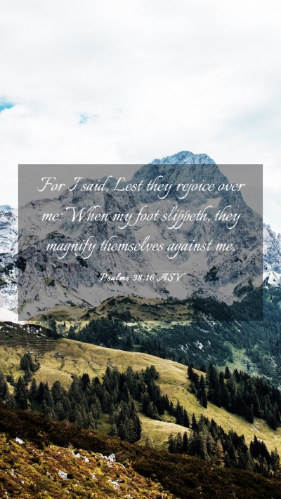Picture 03 - Psalms 38:16 ASV Mobile Phone Wallpaper - For I said, Lest they rejoice over me: When my - Mobile Bible Verse Wallpaper