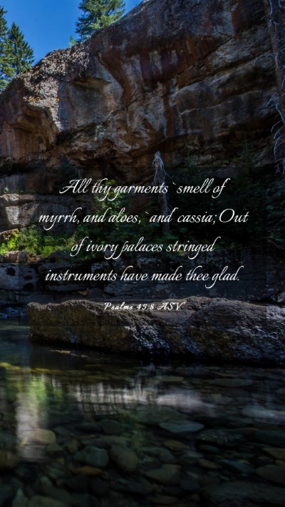 Picture 03 - Psalms 45:8 ASV Mobile Phone Wallpaper - All thy garments `smell of' myrrh, and aloes, - Mobile Bible Verse Wallpaper