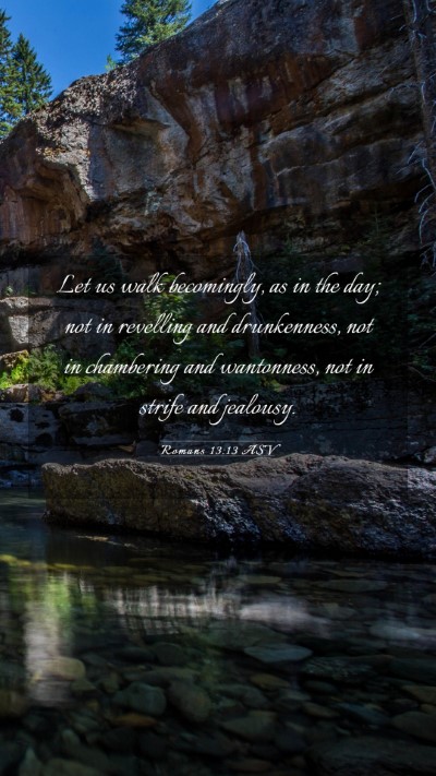 Picture 03 - Romans 13:13 ASV Mobile Phone Wallpaper - Let us walk becomingly, as in the day; not in - Mobile Bible Verse Wallpaper