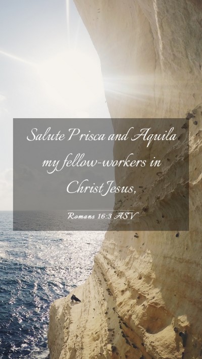 Picture 03 - Romans 16:3 ASV Mobile Phone Wallpaper - Salute Prisca and Aquila my fellow-workers in - Mobile Bible Verse Wallpaper