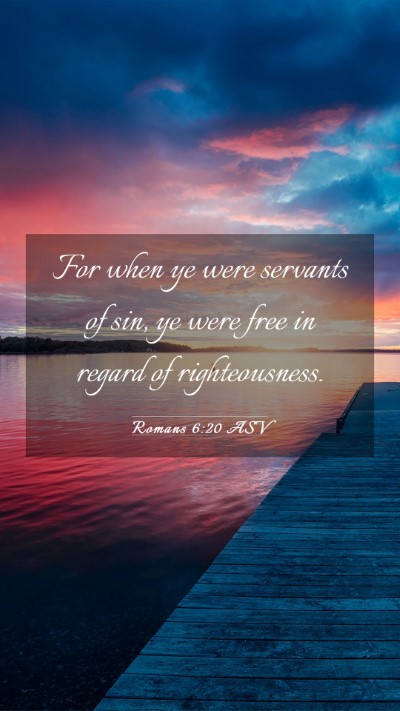 Picture 03 - Romans 6:20 ASV Mobile Phone Wallpaper - For when ye were servants of sin, ye were free in - Mobile Bible Verse Wallpaper