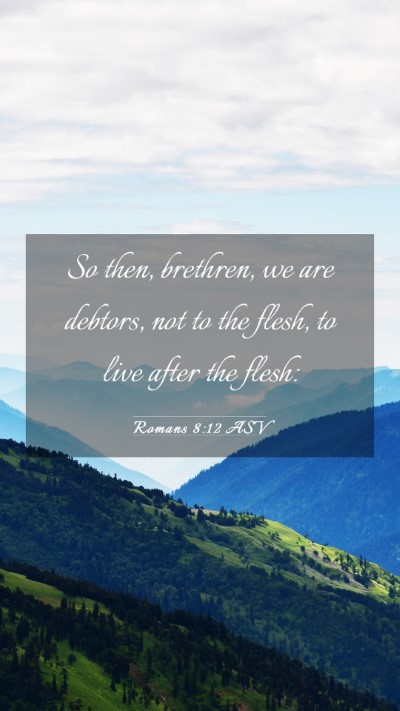 Picture 03 - Romans 8:12 ASV Mobile Phone Wallpaper - So then, brethren, we are debtors, not to the - Mobile Bible Verse Wallpaper