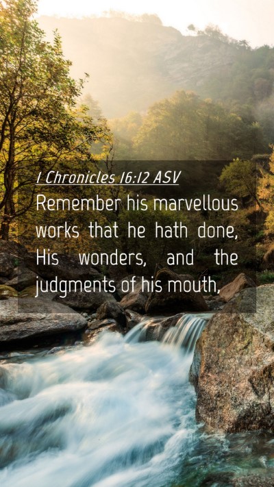 Picture 04 - 1 Chronicles 16:12 ASV Mobile Phone Wallpaper - Remember his marvellous works that he hath done, - Mobile Bible Verse Wallpaper