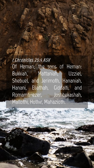 Picture 04 - 1 Chronicles 25:4 ASV Mobile Phone Wallpaper - Of Heman; the sons of Heman: Bukkiah, Mattaniah, - Mobile Bible Verse Wallpaper