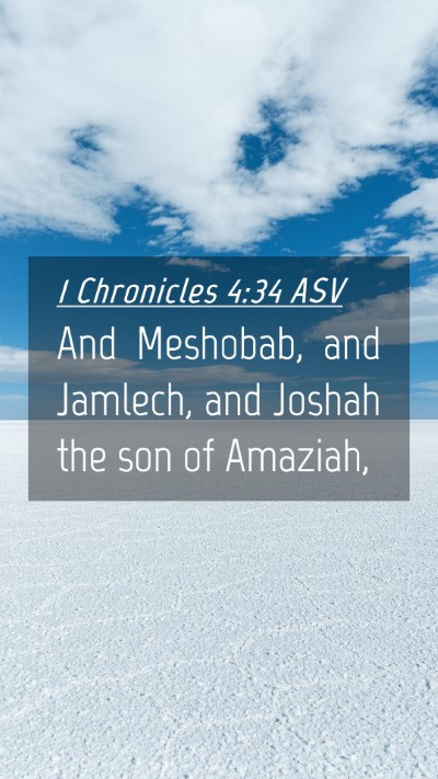 Picture 04 - 1 Chronicles 4:34 ASV Mobile Phone Wallpaper - And Meshobab, and Jamlech, and Joshah the son of - Mobile Bible Verse Wallpaper