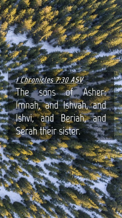 Picture 04 - 1 Chronicles 7:30 ASV Mobile Phone Wallpaper - The sons of Asher: Imnah, and Ishvah, and Ishvi, - Mobile Bible Verse Wallpaper