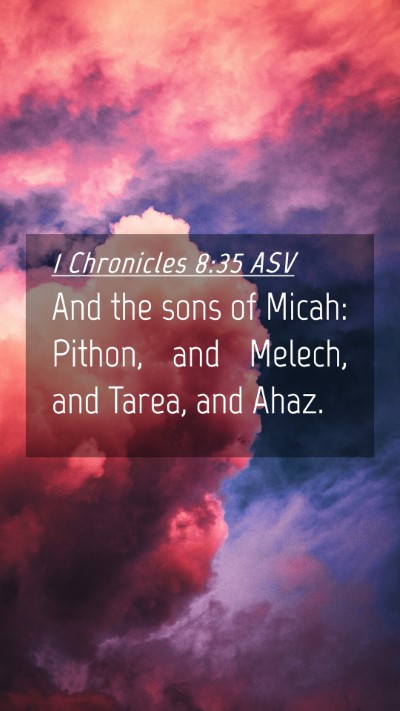Picture 04 - 1 Chronicles 8:35 ASV Mobile Phone Wallpaper - And the sons of Micah: Pithon, and Melech, and - Mobile Bible Verse Wallpaper