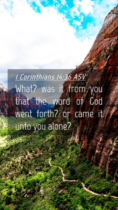 Picture 04 - 1 Corinthians 14:36 ASV Mobile Phone Wallpaper - What? was it from you that the word of God went - Mobile Bible Verse Wallpaper